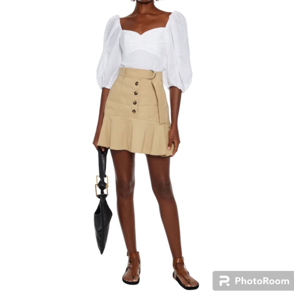 A.L.C. Miley Fluted Belted Linen Blend Mini Skirt Size 14